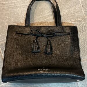 kate spade Black Pebbled Leather Tote with Tassel Bow